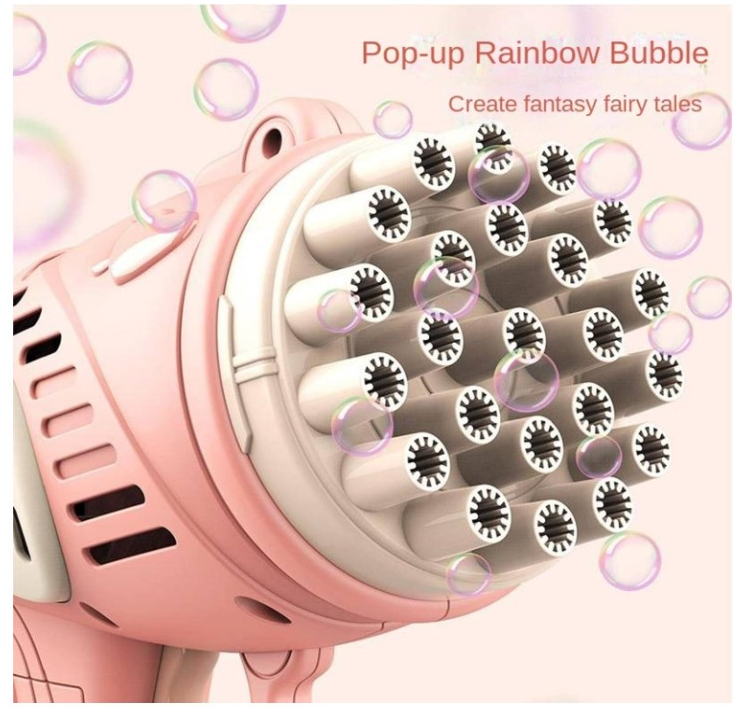 Bubble Guns Machine, 23 Hole Bubble Blaster with 2 Refill Solution pink