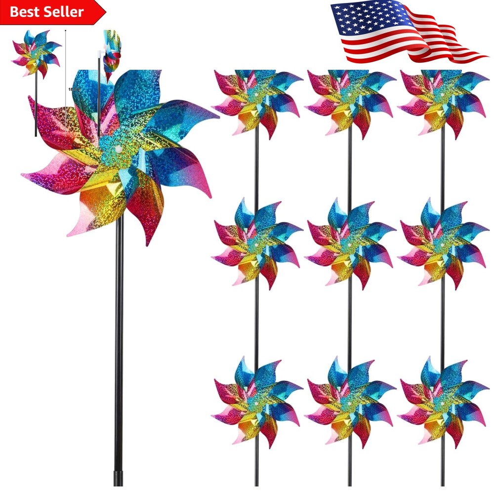 10-Pack Reflective Rainbow Pinwheels - Bird Repellent Solution for Garden Pro...