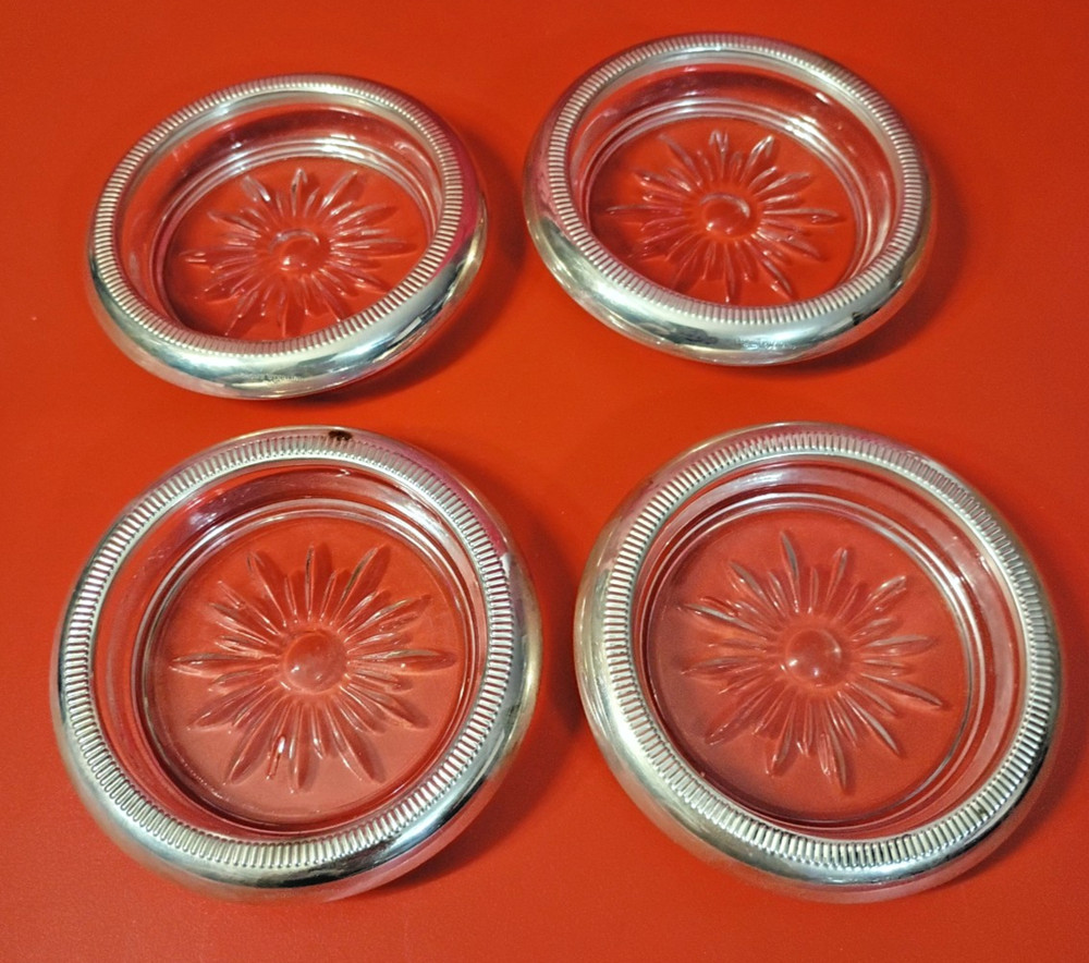 Crown Sterling Silver Crystal Coasters 4pc Set