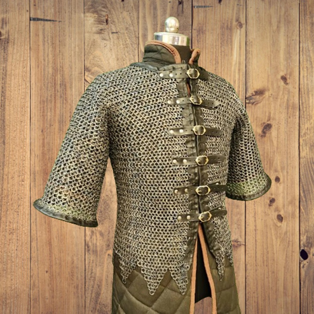 Chainmail Shirt 9MM Flat Riveted and washer open Zigzag brass row Large Oiled