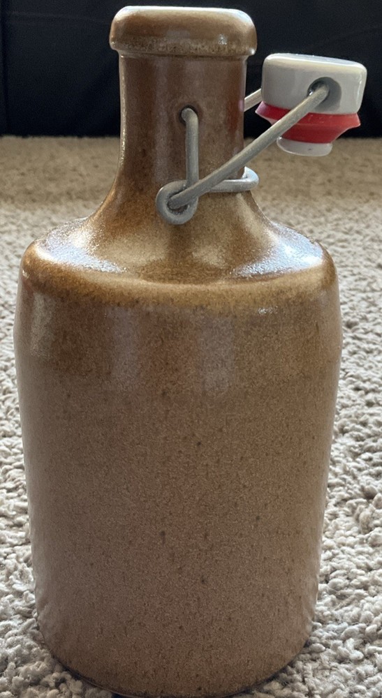 Vtg Stoneware Beer Bottle Container Wire Bale Ceramic Stopper