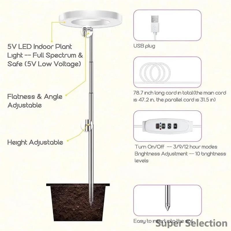 Full Spectrum LED Grow Light With Timer, Dimming, USB For Indoor Plants