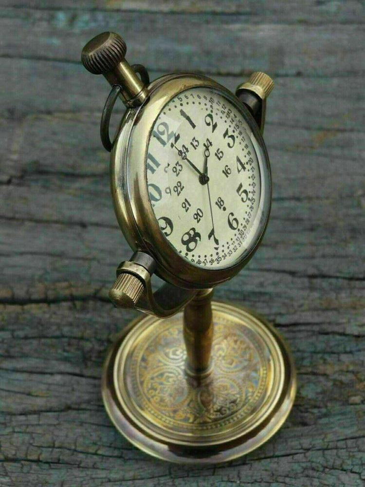 Table Clock Solid Brass Stand Nautical Maritime Antique Hanging Table Desk Decor