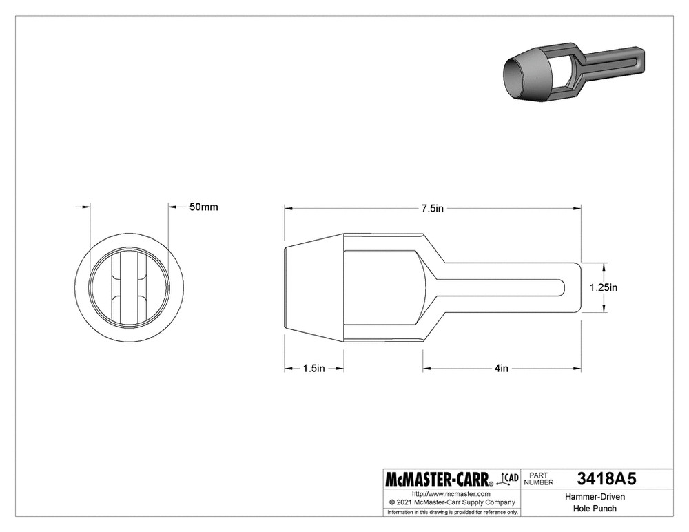 Hammer-Driven Hole Punch for 50 mm / 2" Hole Diameter