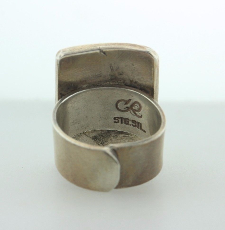 Handcrafted Sterling Silver 925 Square with Copper Circles Ring - Adjustable