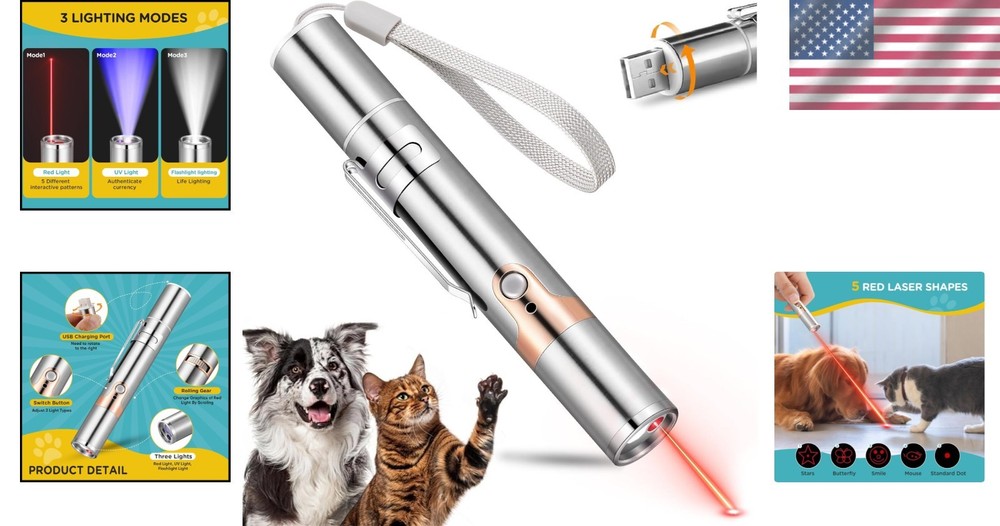 Multi-Functional USB Cat Toy - 3 Light Colors for Exciting Pet Play and Training