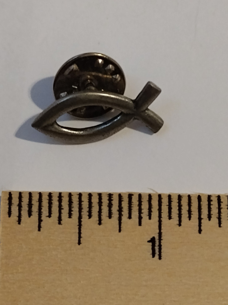 Gray Fish Ichthus Religious Lapel Tack Pin