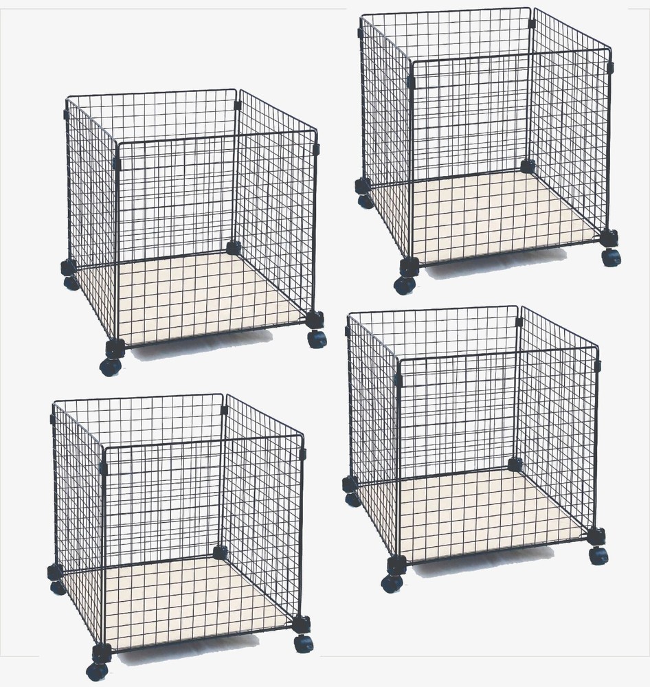 Wire Panel Roll Bin Cart with on casters, Flex 14" or 16" Cubes, Black or White