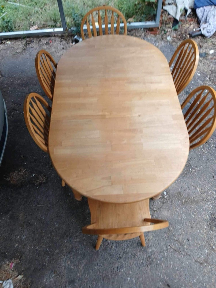 Solid Oak Dining Table With 6 Chairs Set