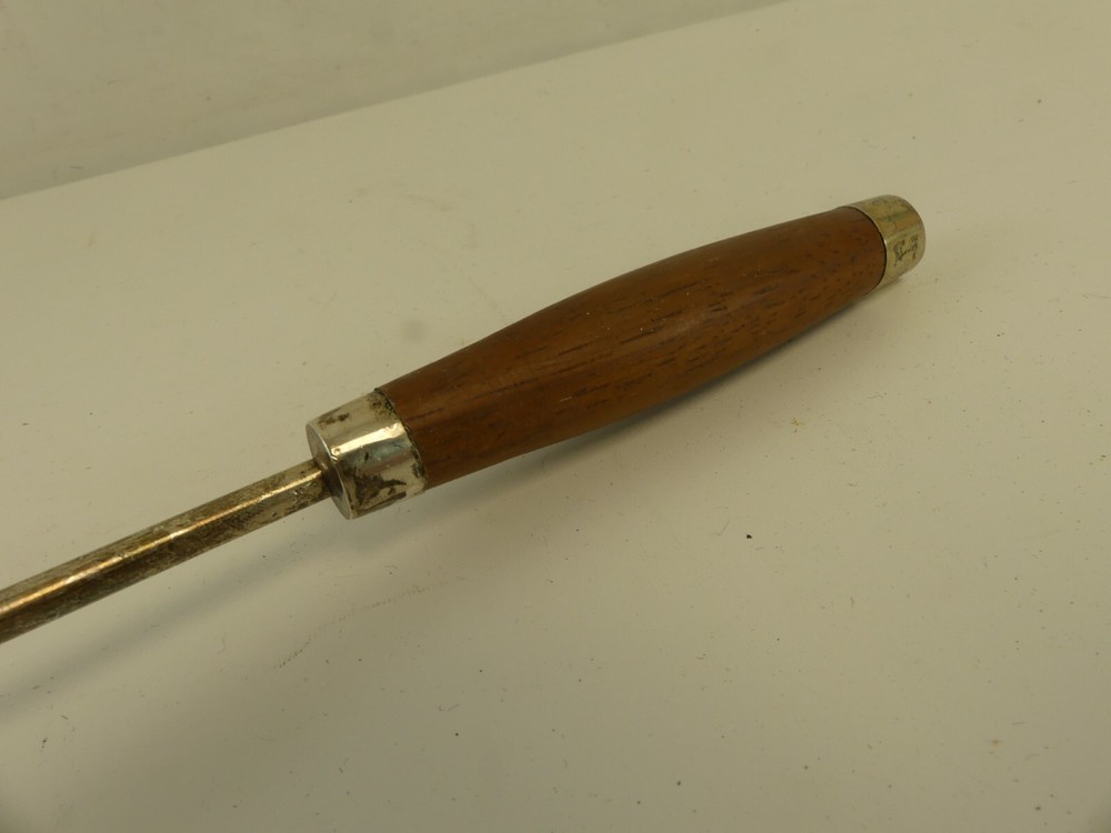 (ref288BC) Large silver plated candle snuffer with wooden handle