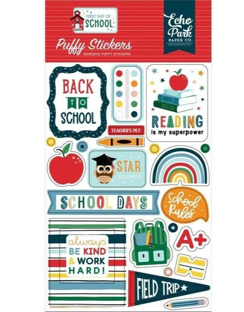 School First Day Back Reading Backpack Class Teacher Echo Park Puffy Stickers