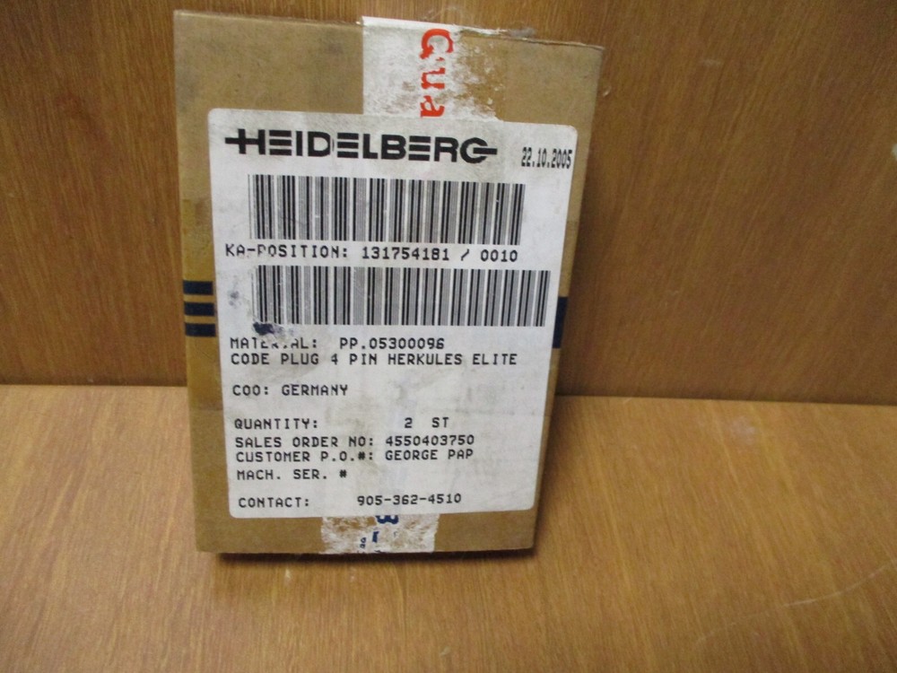 HEIDELBERG PRESS CODE PLUG 4 PIN HERKULES ELITE. PART#PP.05300096, SEALED