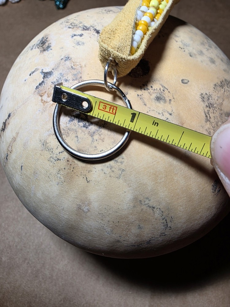 Handmade Yellow White Corn Beaded Keychain 2in