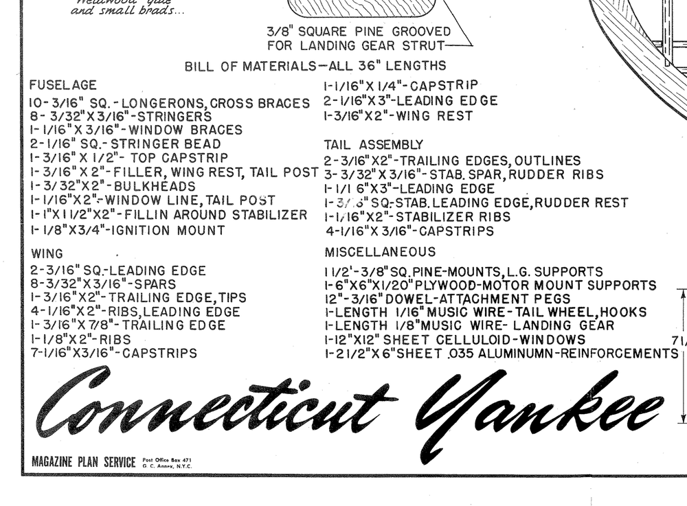 CONNECTICUT YANKEE PLAN + CONSTRUCTION ARTICLE for 70" OT FF Model Airplane