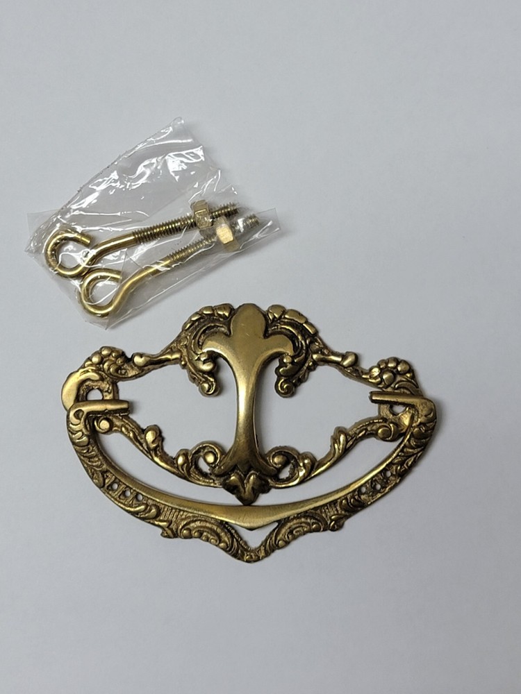 UNIQUE VINTAGE 3" ORNATE VICTORIAN POLISHED SOLID BRASS PULL Fleur de lis Saints