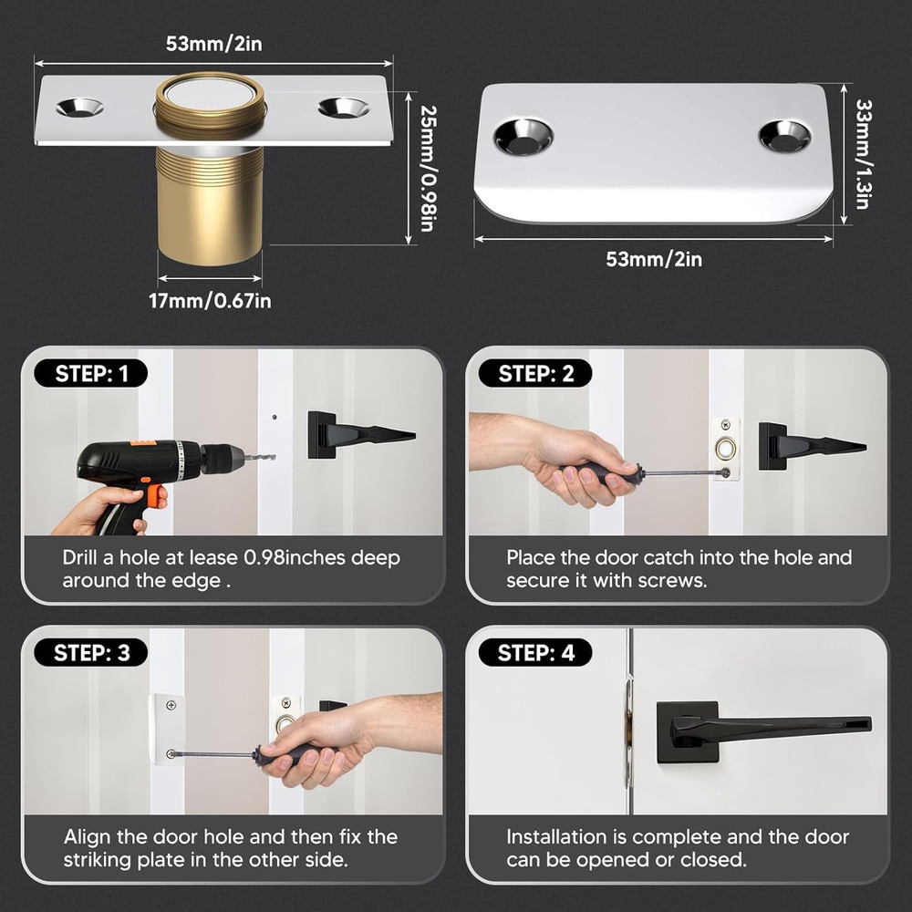 Adjustable Magnetic Door Catch for Cabinets, Easy Closure - 2 Pack Silver
