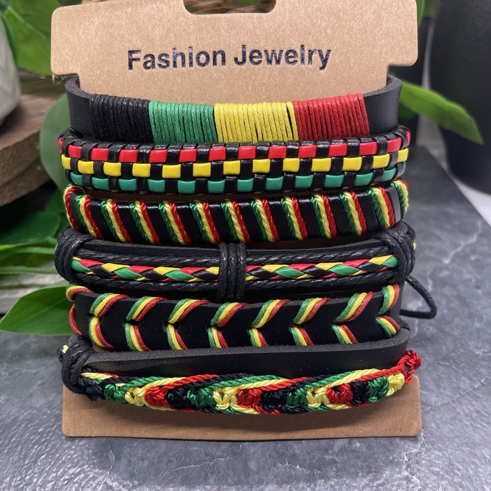 6 PC Leather Punk Bracelet Stackable Adjustable Tie New Free Ship B8904