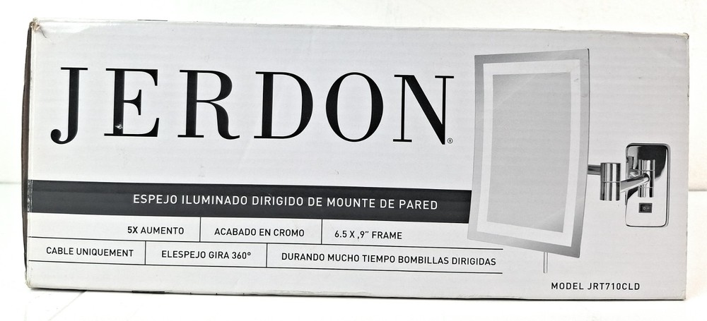 JERDON Rectangular Wall Mount Makeup Mirror Direct Wire Mirror 5X Magnification