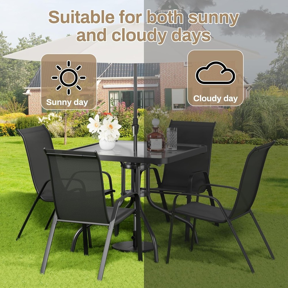 Outdoor Patio Dining Set with 4 Stackable Textilene Chairs and Square Table