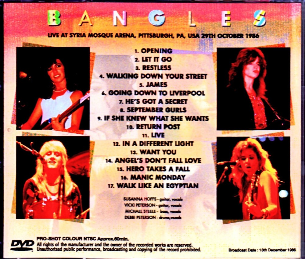 THE BANGLES - Pittsburgh 1986 (1 DVD)