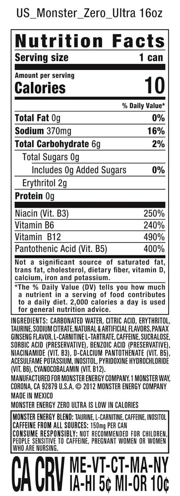 Monster Energy Zero Ultra, 16 Fl Oz Cans, 12 Pack
