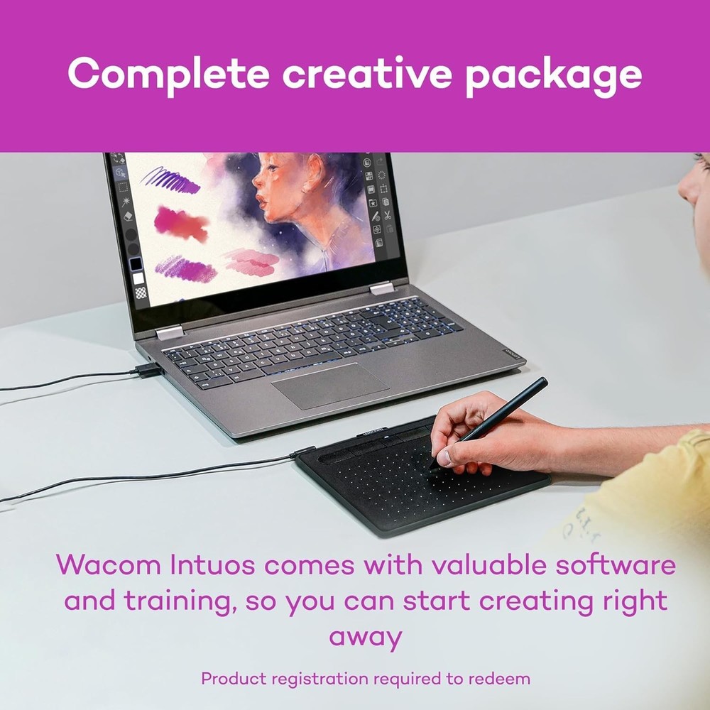Wacom Intuos Medium Bluetooth Graphics Drawing Tablet, Portable for Teachers,