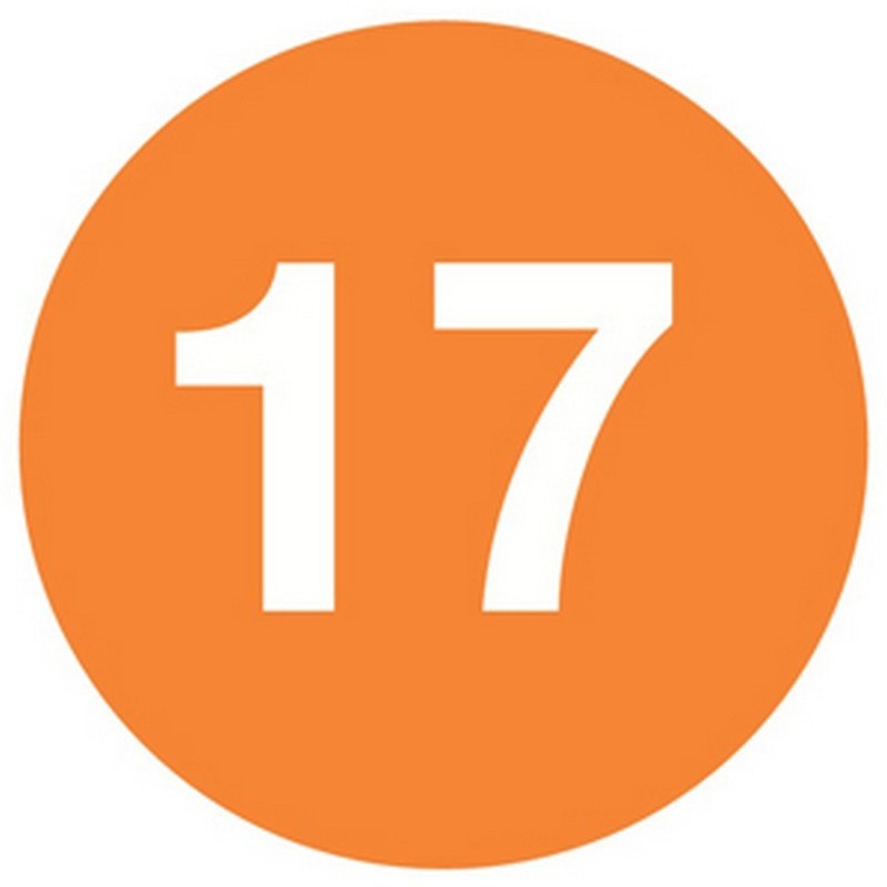 4" Diameter Number 17 Circle Labels (500 per Roll)