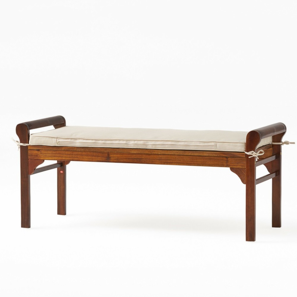 Dixon Rustic Acacia Wood Bench with Cushion
