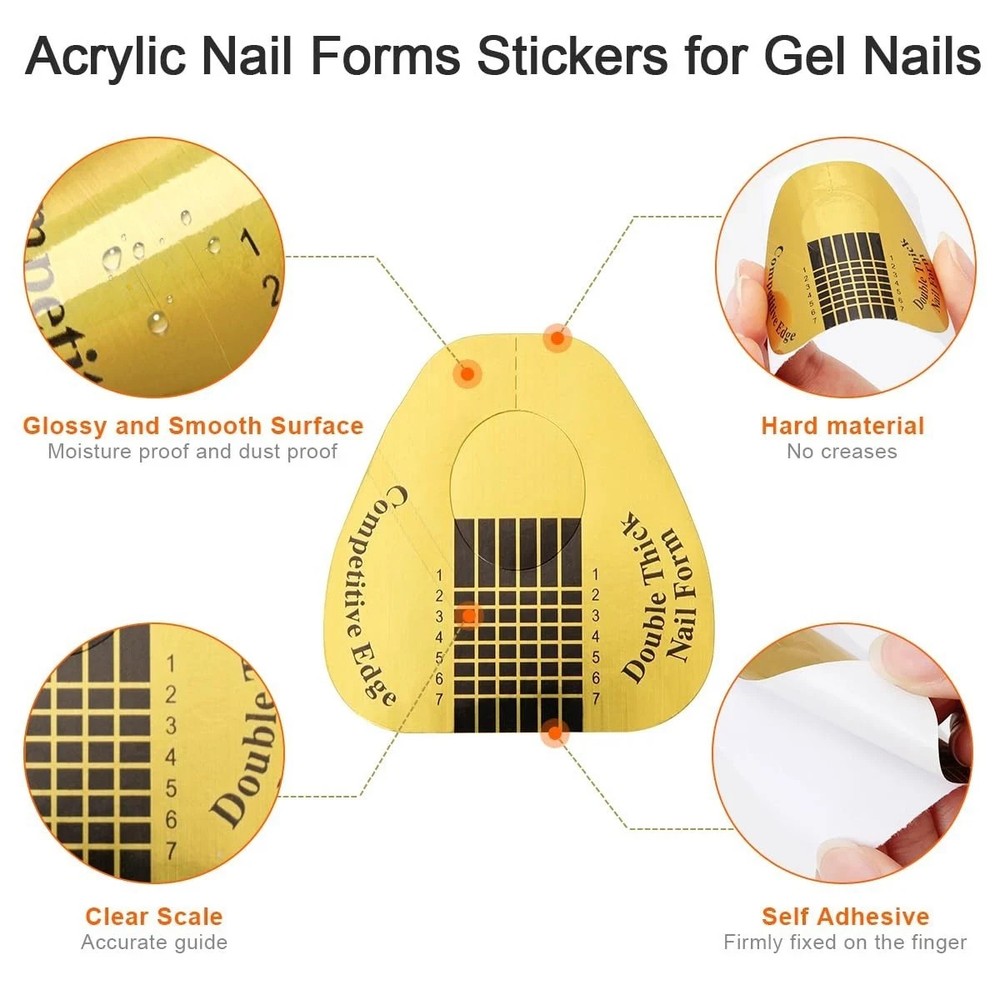 200 PCS Nail Forms for Builder Gel, AHIER Self-adhesive Nail Extension Forms for