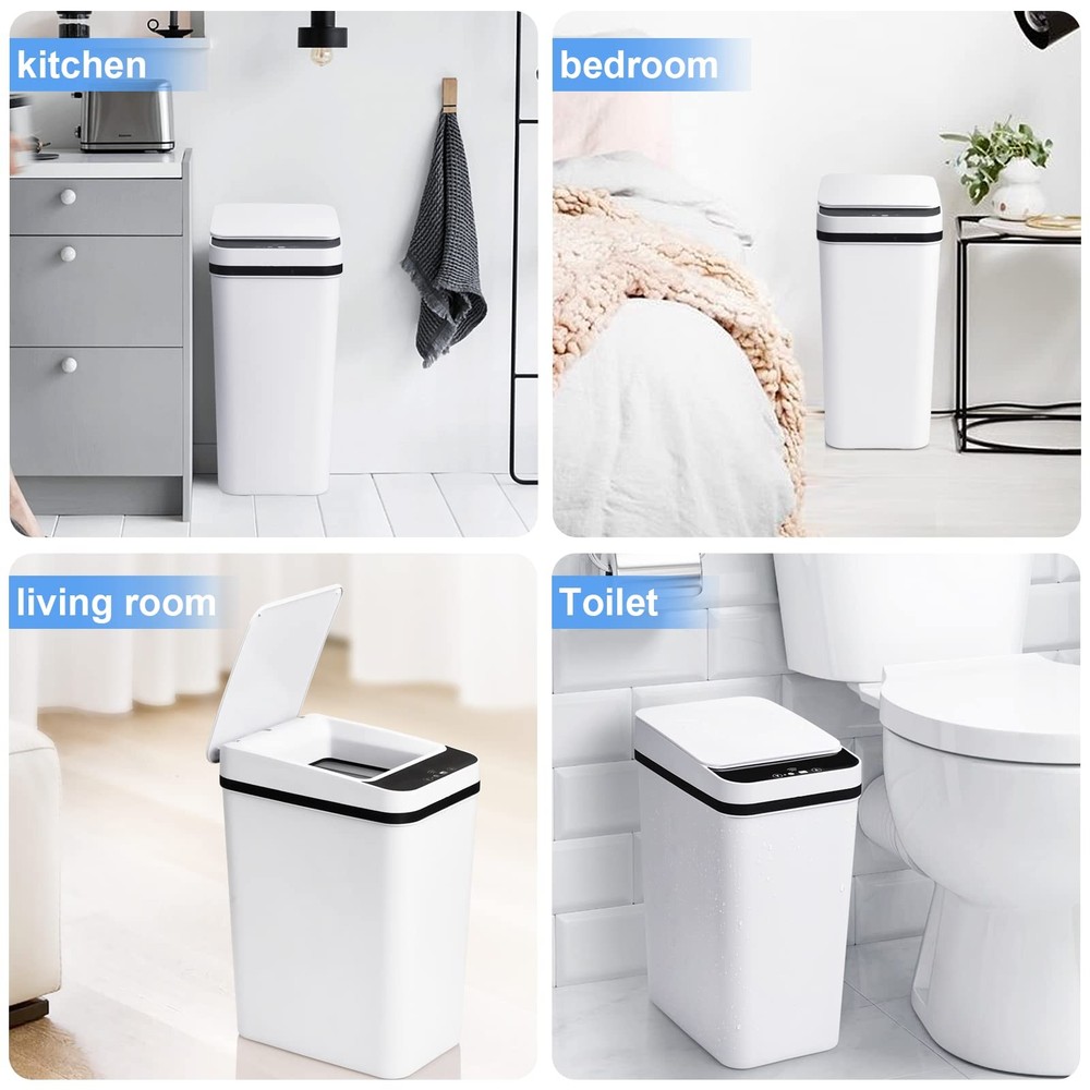 Bathroom Trash Cans With Lid 2 Pack Touchless Automatic Motion Sensor 2.2 Gal
