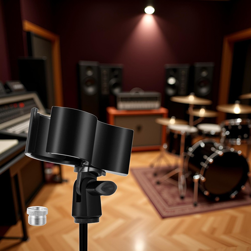 Black Adjustable Microphone Holder Clip, Plastic Spring Mic