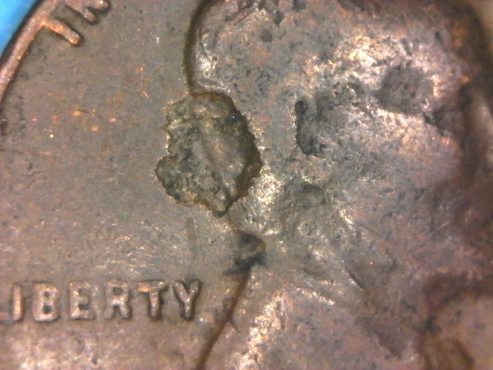 1946 D Lincoln Cent Strike Through Obverse Hole In Head