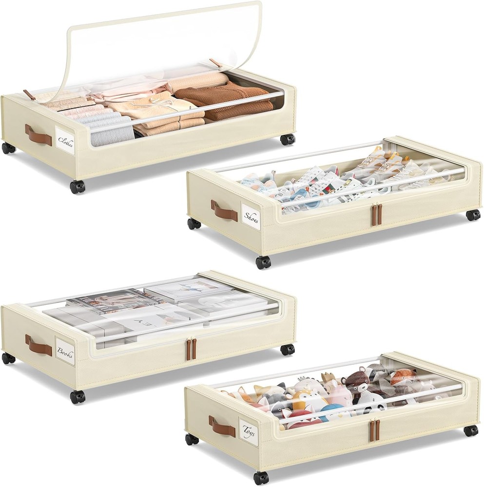 Under Bed Storage W/ Wheels 2 Pack Under Bed Storage Containers 60L Underbed