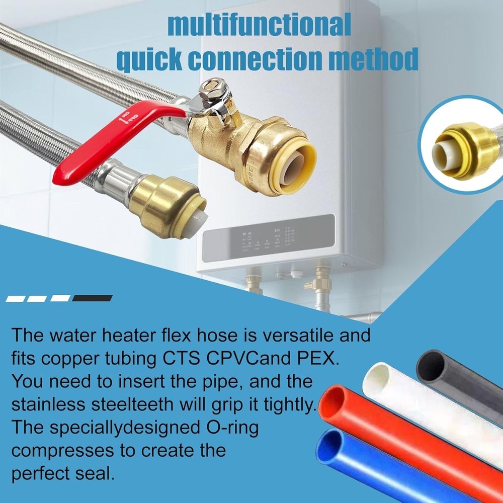 3/4" Ball Valve x 3/4" FIP x 24" Water Heater Hose Connector Stainless Steel