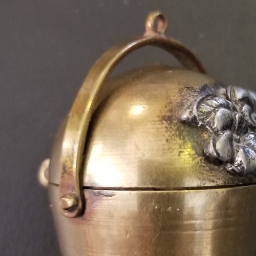 Antique Victorian Brass Egg Chataleine Thimble Needle Thread