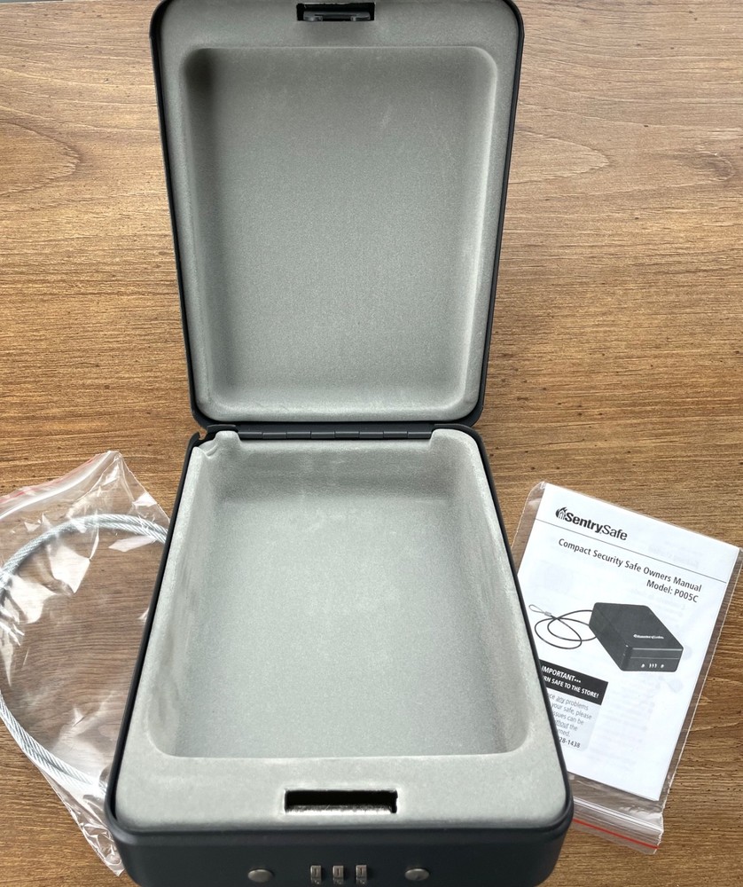 Portable Lock Box SentrySafe P005C w/Combination Lock & Tether Open Box