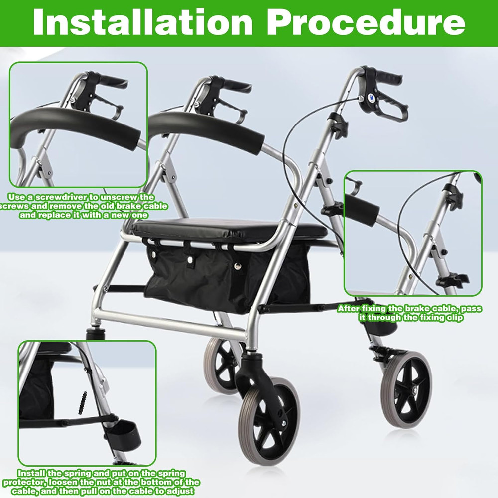 14-Piece Universal Brake Cable Replacement Kit for Rollator Walkers