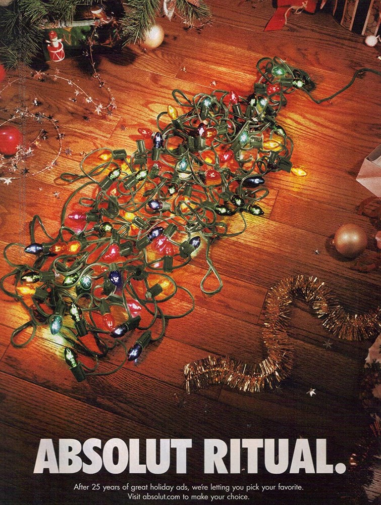 2005 Absolut Vodka - "Absolut Ritual" - Christmas Lights Bottle Shape - Print Ad