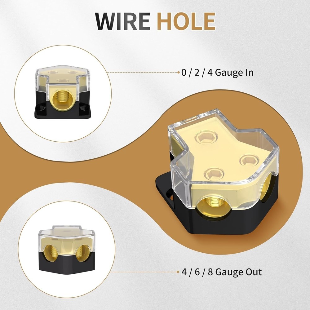 12V Power Distribution Block for 2-Way Amp & Accessory Power Split