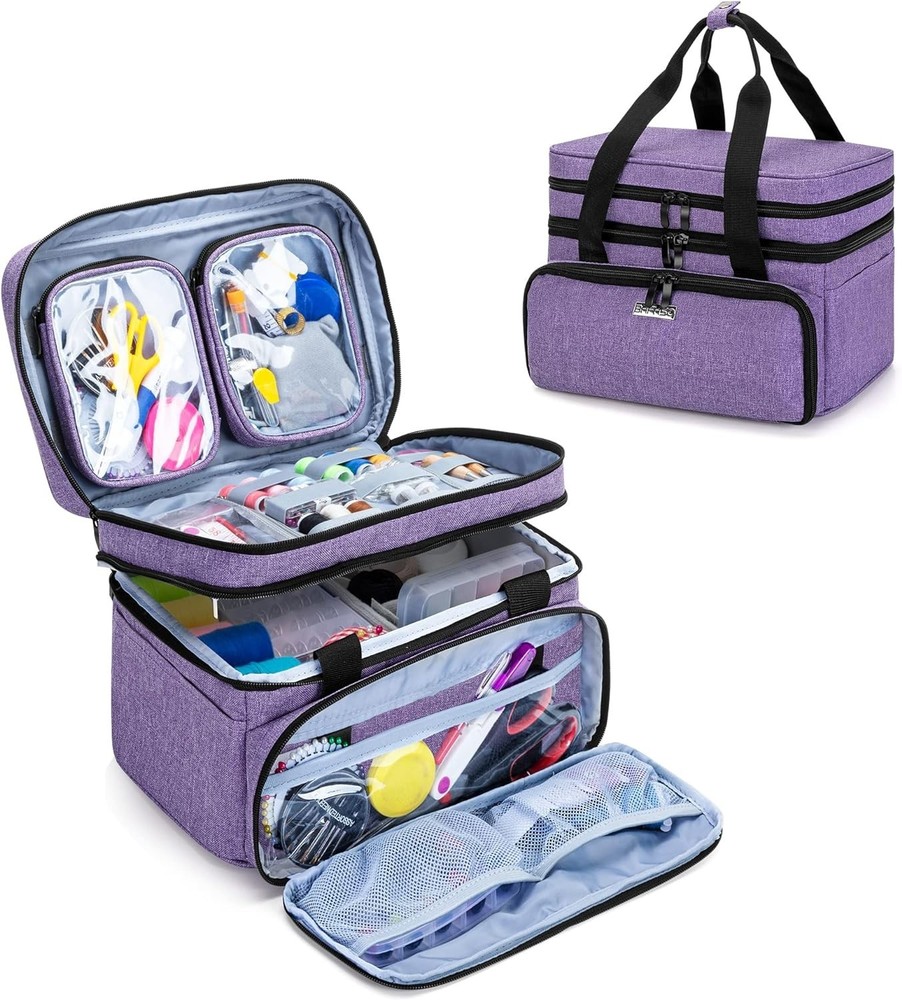Functional Double Layer Sewing Tools Storage Bag with Clear Detachable Pouches