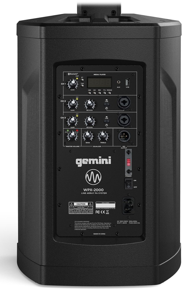 Gemini WPX-2000 1200 Watt DJ/PA Powered Line Array Speaker w/8" Sub+Mic+Backpack