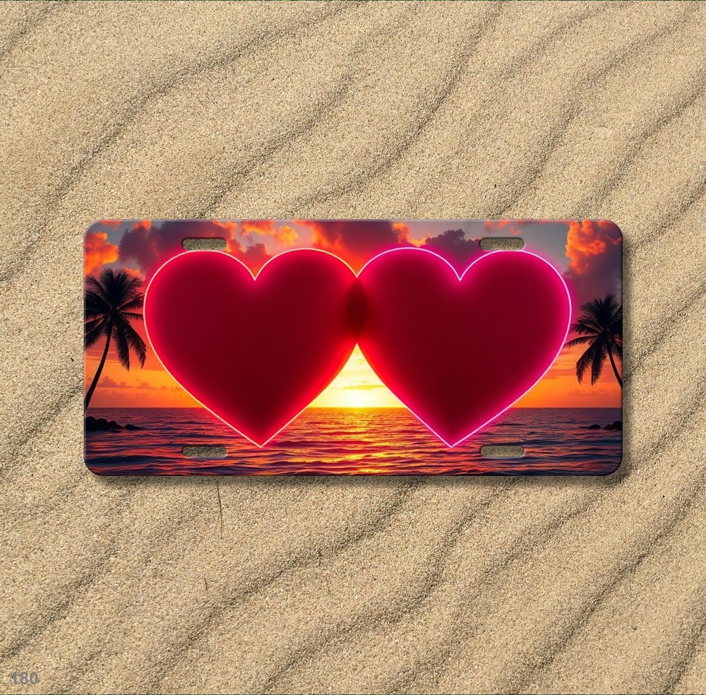Colorful Double Hearts Artwork Custom Name License Plate Personalized Decor