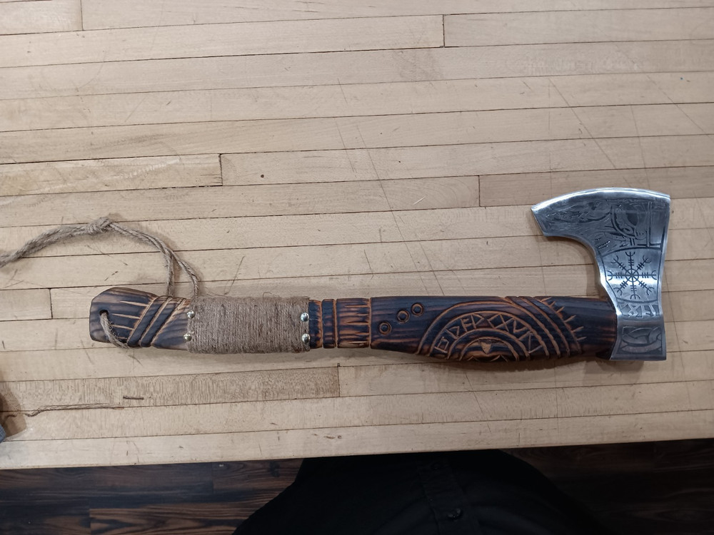 Viking Hand Axe “Ivar” – 5" Etched Blade, 18" Carved Handle