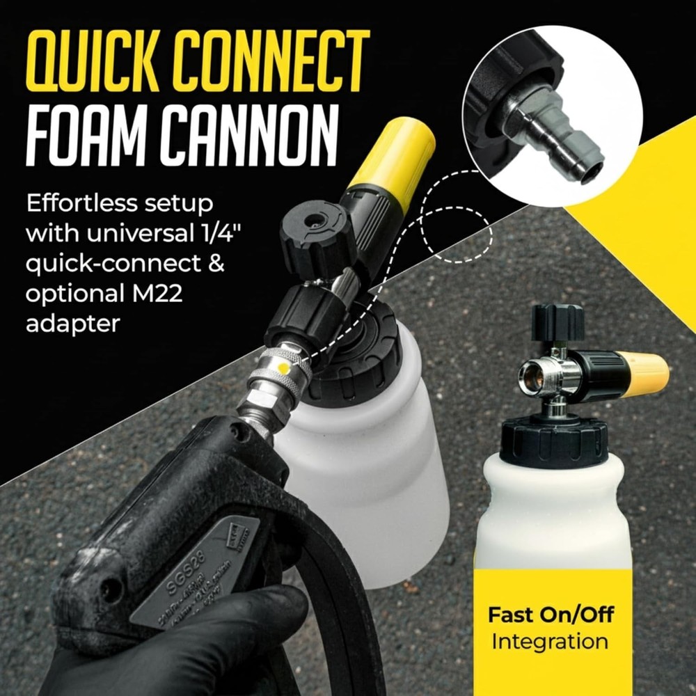 Compact 1L Adjustable Foam Sprayer for Pressure Washers - 4000 PSI Power