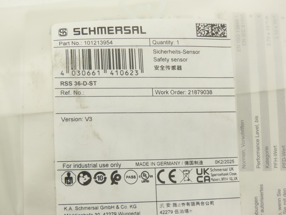 Schmersal RSS 36-D-ST Safety Sensor Electronic RFID 24VDC 101213954