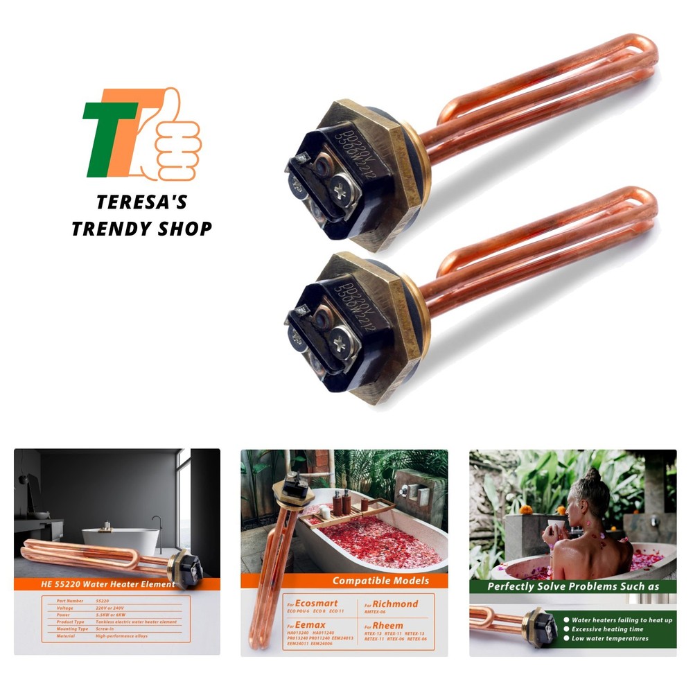 Efficient 2-Pack Water Heater Elements for Ecosmart & Rheem Models - HE 55220