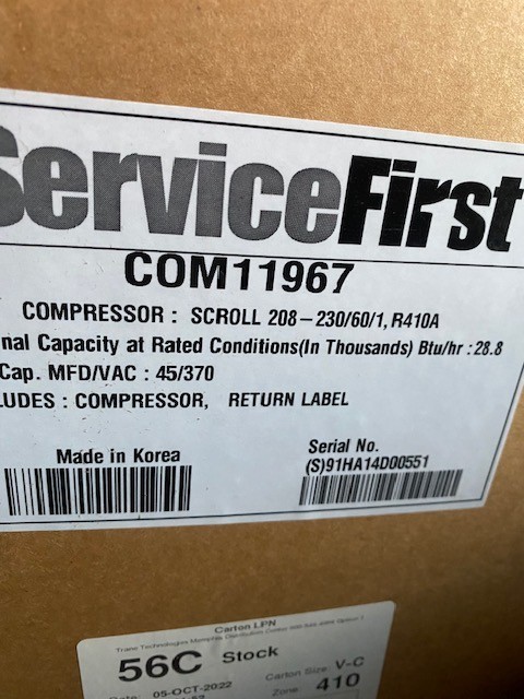 TRANE COM11967 COMPRESSOR SCROLL 208-230/60/1