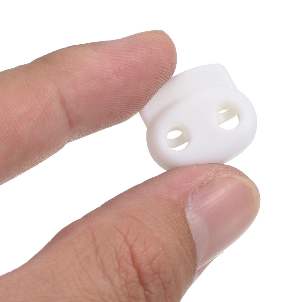 0.7x0.8" Cord Locks, 30 Pack Double Hole Spring End Toggle Stopper, White