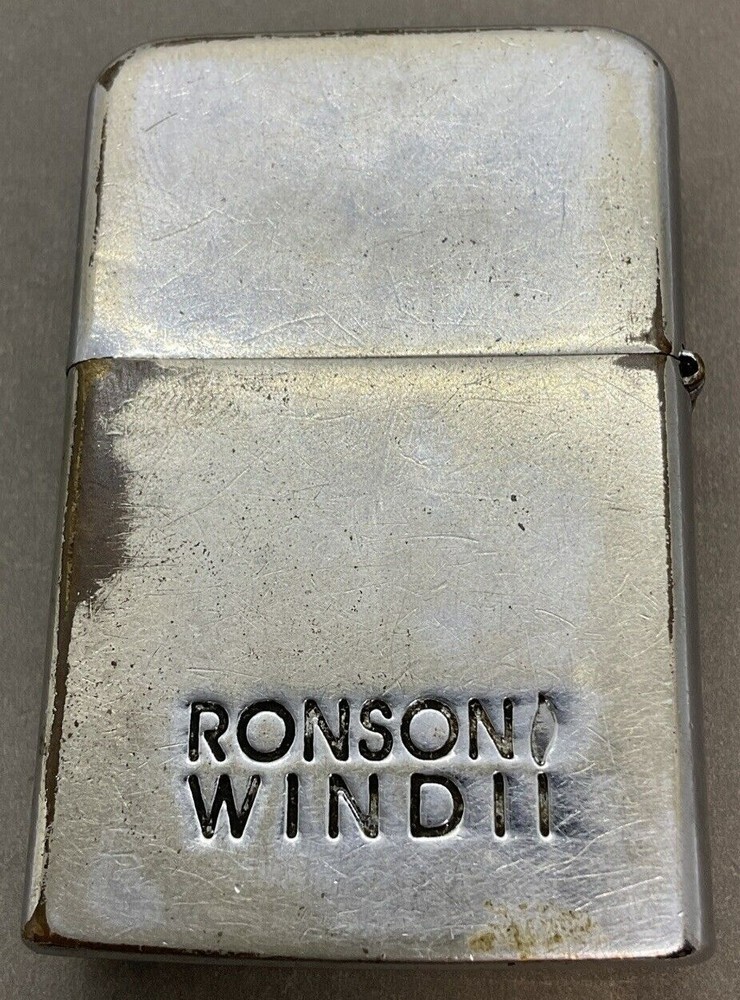 Vintage Ronson Silvertone Wind II Pocket Torch Butane Lighter Untested Worn