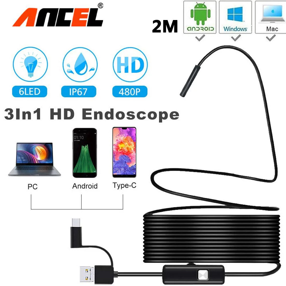 2M 6LED WiFi Borescope Endoscope Snake Inspection Camera for Android PC MAC
